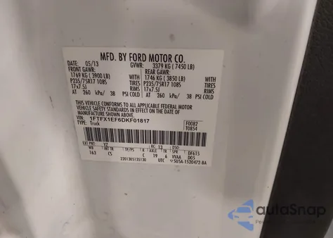 2013 Ford F-150 Xl from USA, damaged, VIN 1FTFX1EF6DKF01817